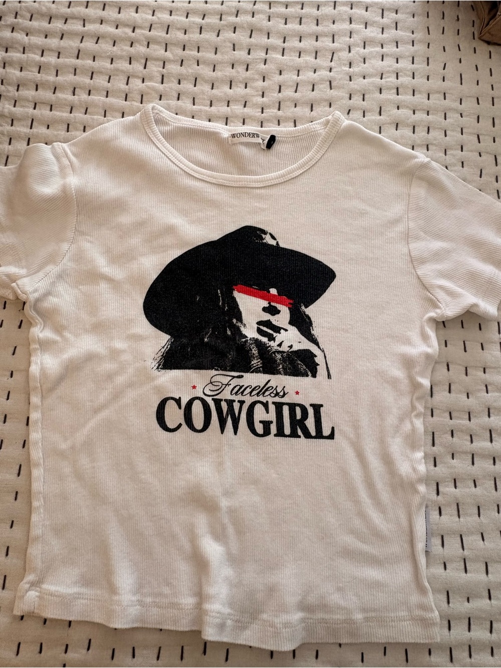 Crop Top Faceless Cowgirl Graphic Tee in White